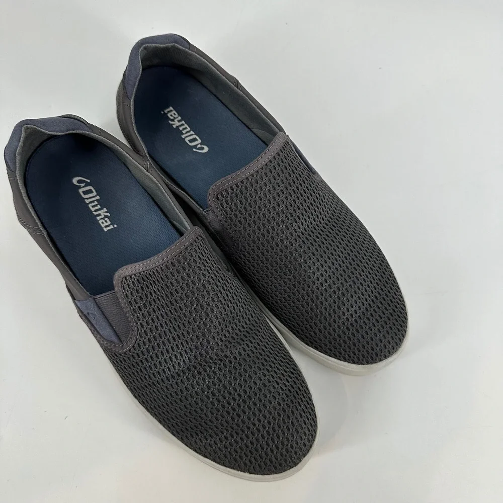OluKai Lae'Ahi Slip‎ On Shoes Mesh Comfort Casual Loafers Gray Mens 10.5